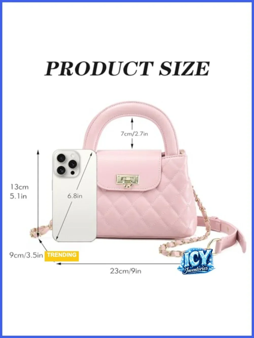 Small Quilted Crossbody Purse for Women Faux Leather Top Handle Bag with Chain